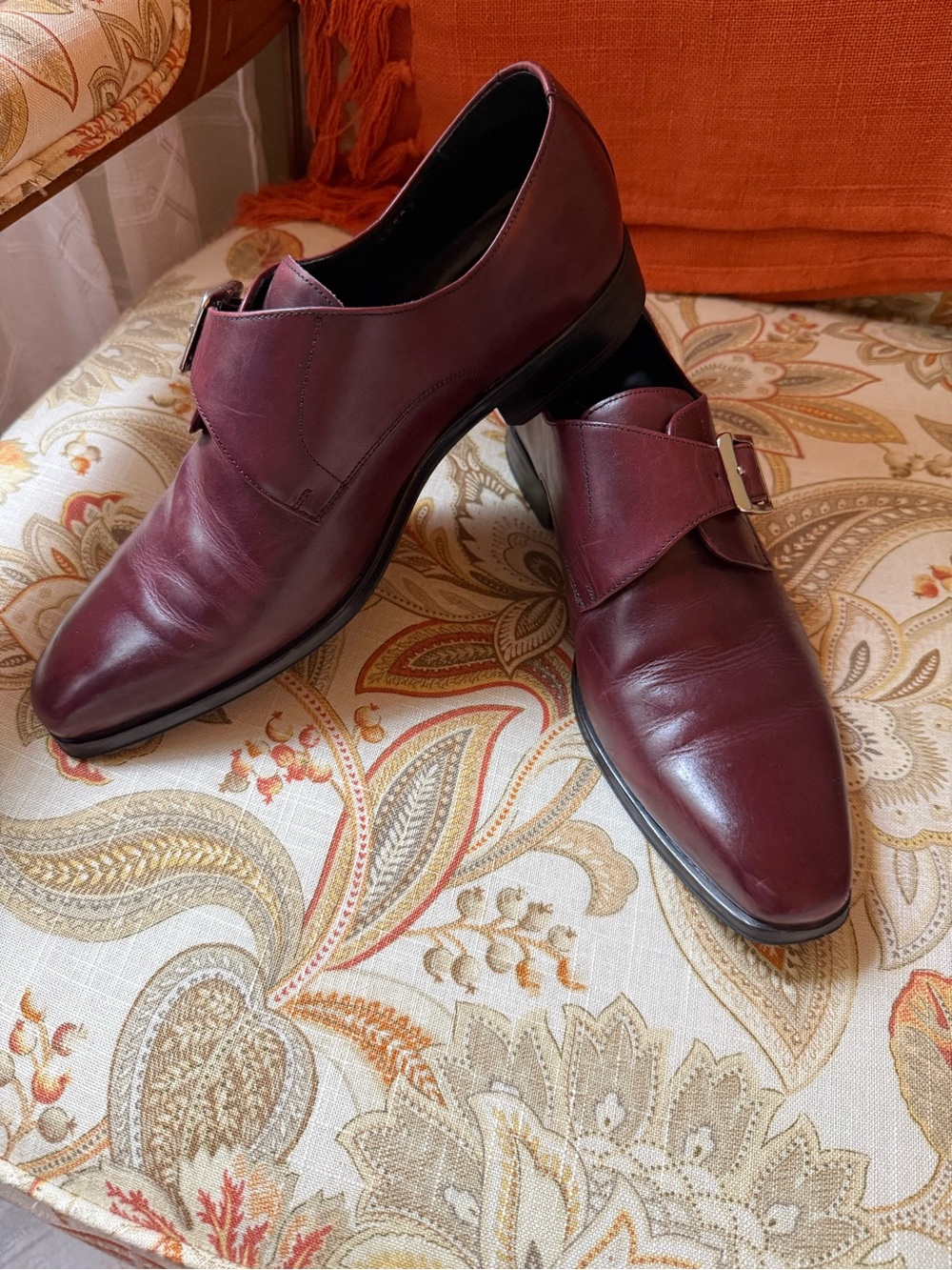 Massimo Matteo Men's Leather Monk Strap Dress Shoes in Burgundy